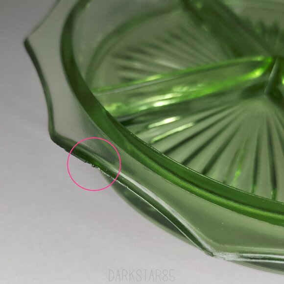 Vintage Depression Uranium Glass 12-Sided 4 Part Relish Dish - Picture 5 of 13